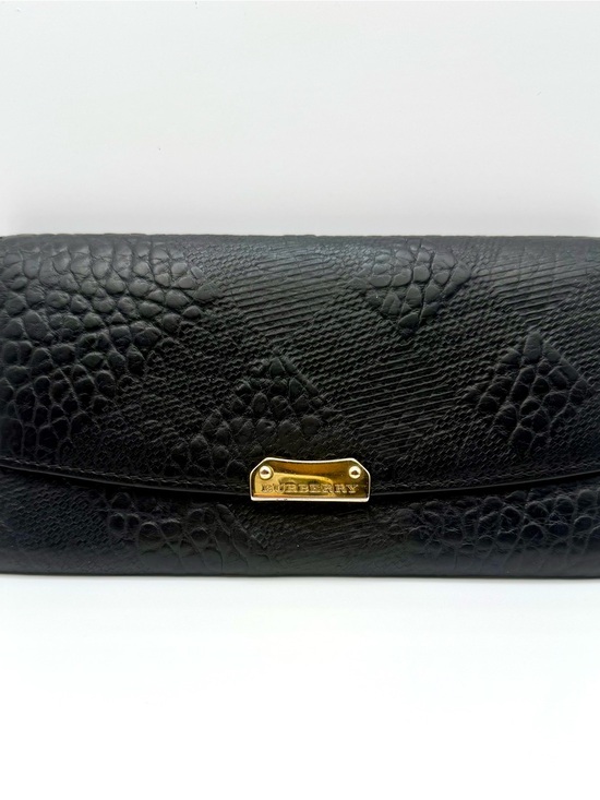 Burberry Handbags - Burberry Embossed Pattern Black Leather Wallet | New Zipper Pull